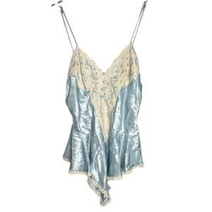 Vtg Coquette Blue Liquid Satin Lace‎ Teddy Romper Medium Silky Sissy Lingerie